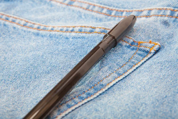 Close Pen Back Pocket Blue Jeans — Stock Photo, Image