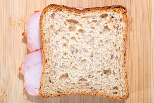 Einfaches Sandwich Brot Und Schinken Zum Frühstück Oder Ein Kleiner — Stockfoto