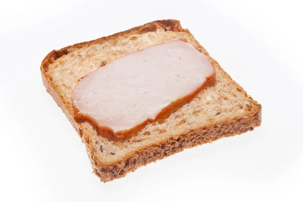 Sanduíche Simples Pão Presunto Para Pequeno Almoço Pequeno Lanche — Fotografia de Stock
