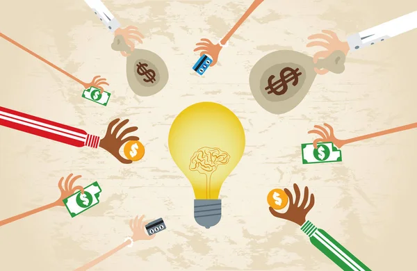 Crowdfunding-Konzept mit Händen, die Geld herumhalten. — Stockvektor
