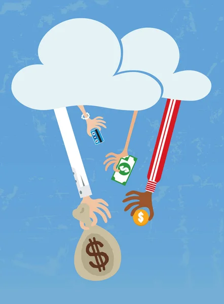 Crowdfunding a partir da nuvem . — Vetor de Stock