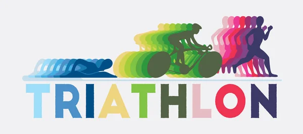 Simning, igång och cykling av triathlon grafik. — Stock vektor