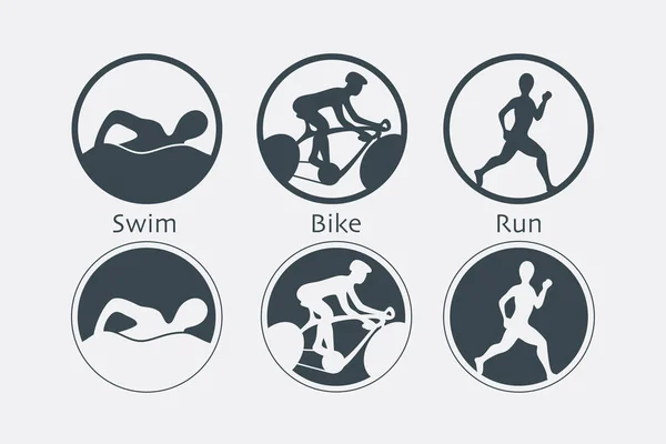 Natación, carrera y ciclismo de triatlón icono . — Archivo Imágenes Vectoriales