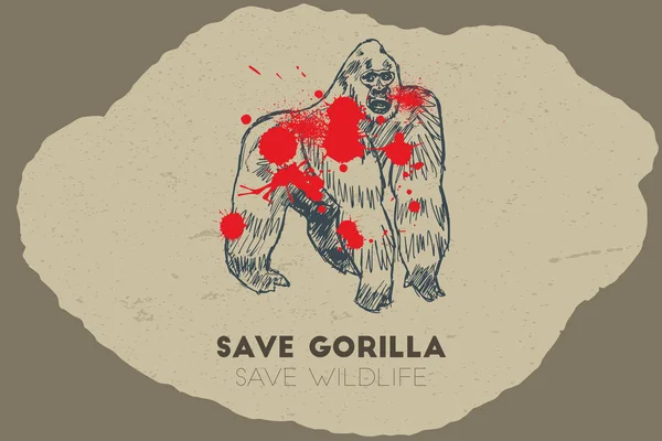 Salva al gorila. Salvar vida silvestre . — Archivo Imágenes Vectoriales