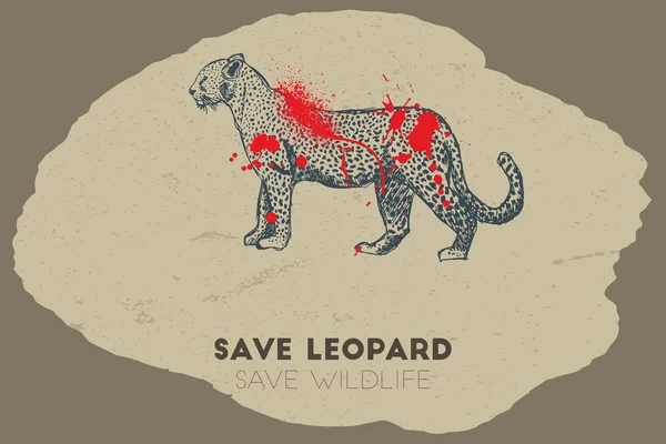 Opslaan van leopard. Opslaan van dieren in het wild. — Stockvector