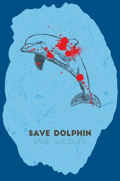 Außer Delphin. Wildtiere retten. — Stockvektor