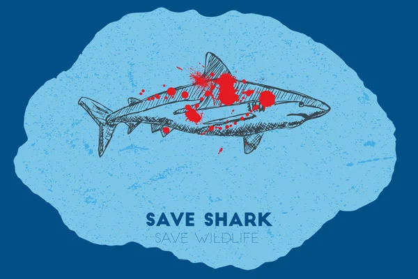 Salvează rechinul. Salvați fauna sălbatică . — Vector de stoc