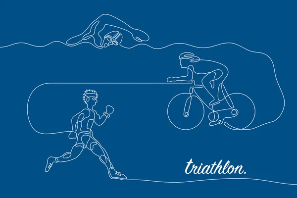 Triatlon. Lineáris sorban grafikus. — Stock Vector