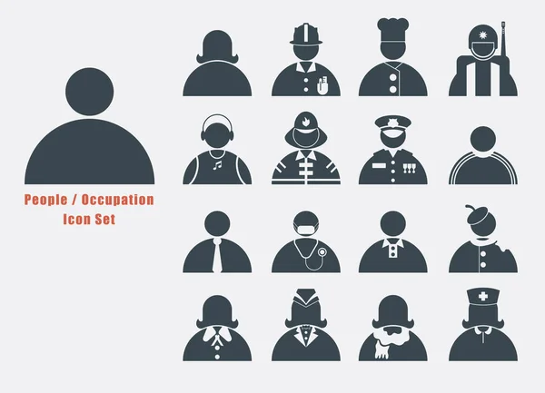 Serie di icone di Persone e occupazione in semplice grafica in bianco e nero . — Vettoriale Stock