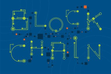 Blockchain kavramı ile dijital ve elektronik yazı tipi stili.