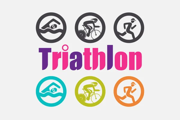 Triathlon ikoner i färgglada och svartvit version. — Stock vektor