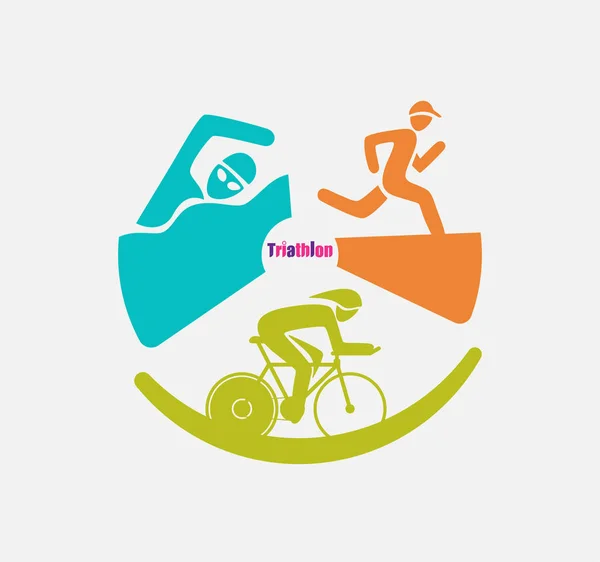 Triathletes Yüzme koşu ve bisiklet simgesi olan renkli dairesel grafik.
