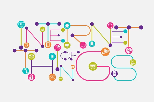 Nokta kullanarak ve satır yazı tipi stili bağlanan Internet of Things kavramı.