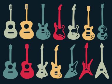 Çeşitli tarzı gitar renkli simgeler.