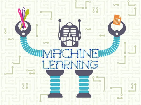 Datové technologie a koncepce učení stroje. — Stockový vektor