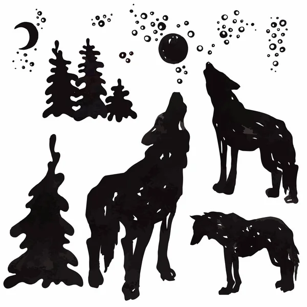 Lobos aullando a la luna — Archivo Imágenes Vectoriales