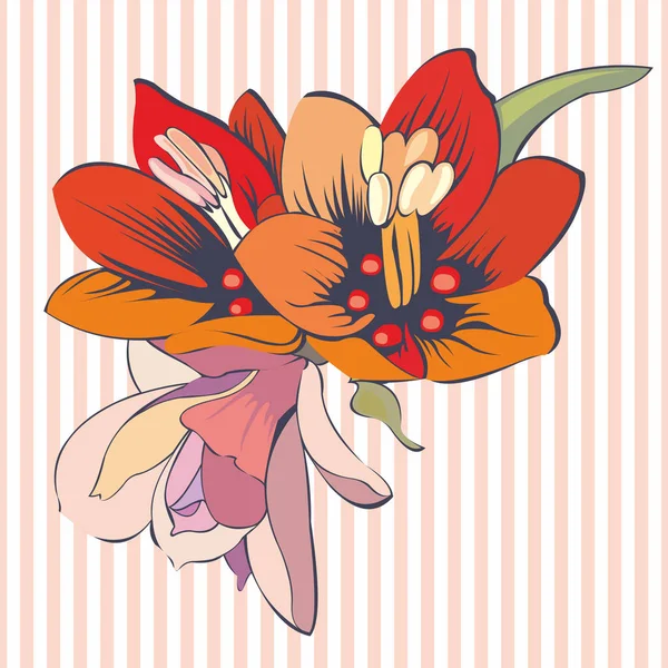 Flores sobre un fondo rayado — Vector de stock