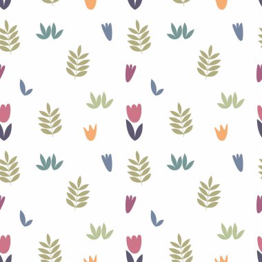 Beyaz bir arka plan tasarımı stilize çiçek öğeleri