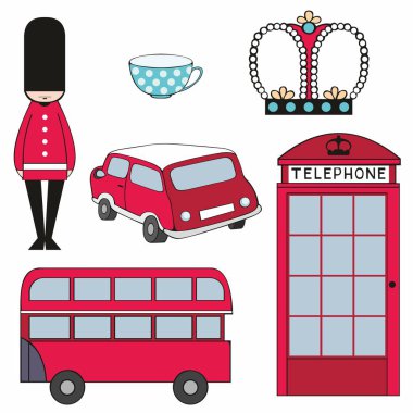 Londra semboller vektör renkli set