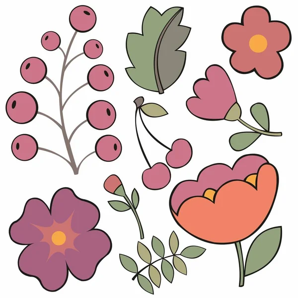 Hermoso conjunto floral. Elementos vectoriales — Vector de stock