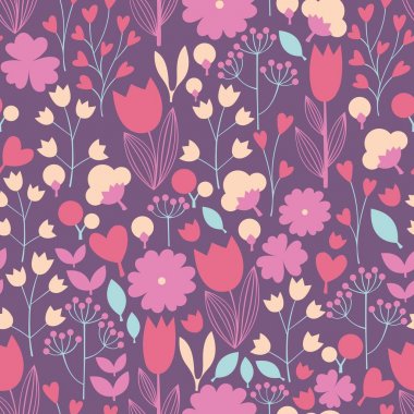 Stilize çiçek ve dalları. Vektör seamless modeli