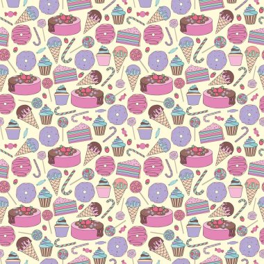 Tatlılar. Stilize sevimli vektör seamless modeli