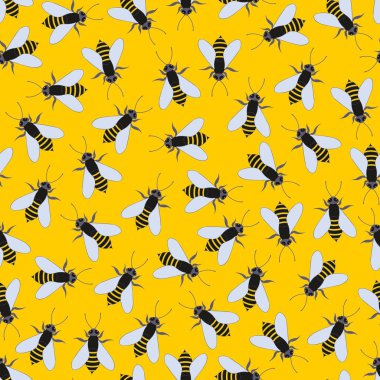 Arılar sarı bir arka plan üzerinde. Vektör seamless modeli