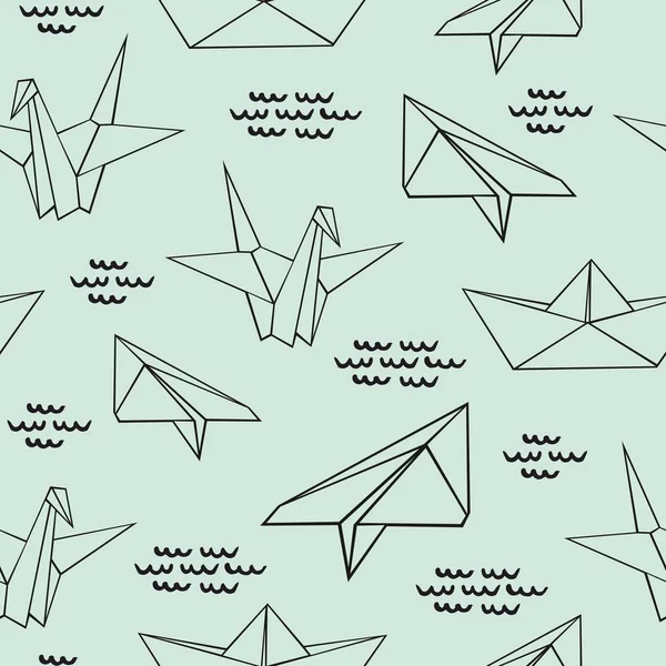 折纸。无缝的轮廓模式与折纸数字。设计装饰矢量背景 — 图库矢量图片