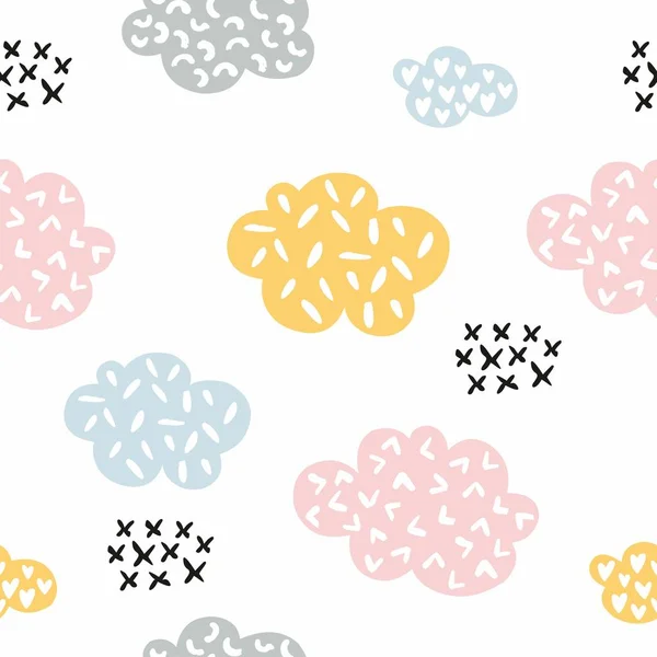 Nubes. Patrón estilizado sin costura vectorial con nubes para el diseño y la decoración de la ropa de los niños — Vector de stock