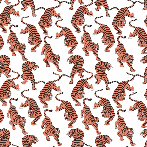 Векторный бесшовный рисунок с тиграми. Ручной рисунок Декоративный фон для дизайна и декора — стоковый вектор