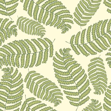 Yeşil bir arka plan üzerinde stilize fern. Vektör el çizim seamless modeli