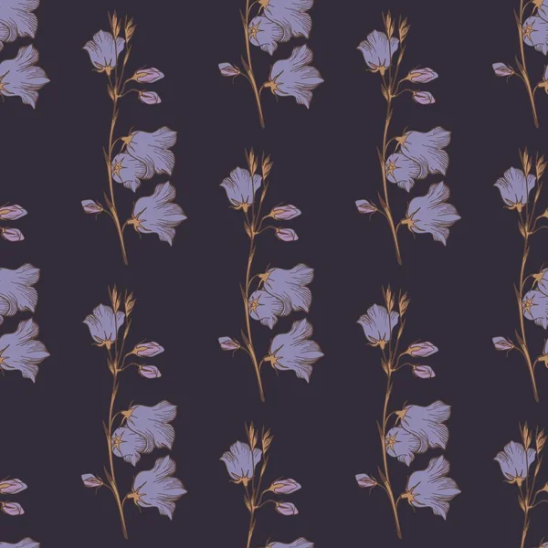 Motif vectoriel sans couture avec des fleurs sauvages sur un fond sombre pour le design — Image vectorielle