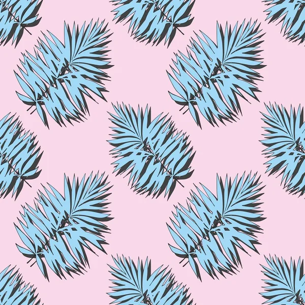 Blaue tropische Blätter auf rosa Hintergrund. nahtloses Vektormuster — Stockvektor