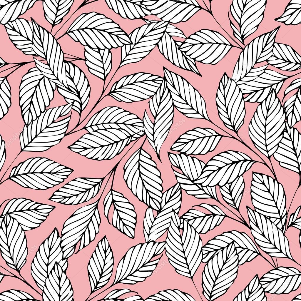 Seamless pattern with branches on a pink background
