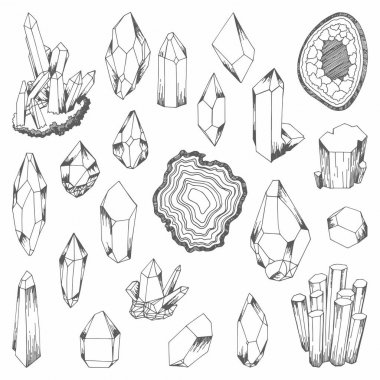 Mineraller. Vektör çizimler için tasarım kümesi