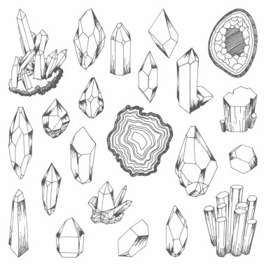 Mineraller. Vektör çizimler için tasarım kümesi