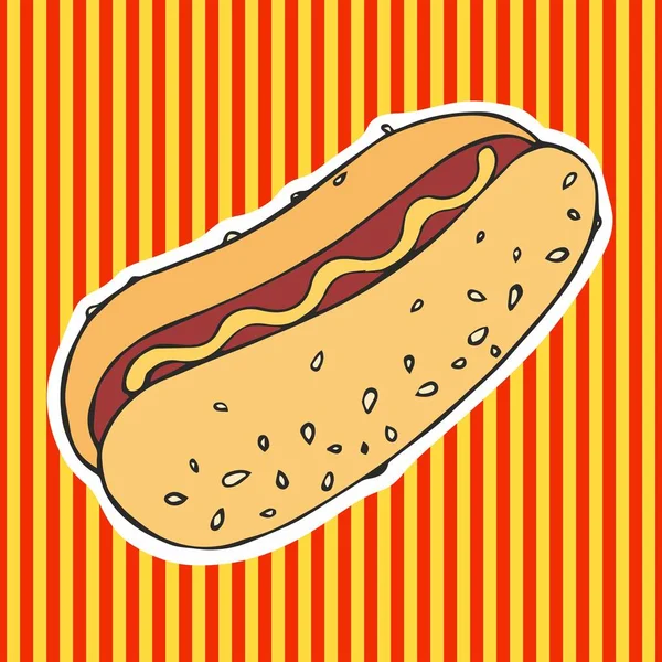 Hot Dog. Ilustração vetorial. Desenho manual. Adesivo — Vetor de Stock