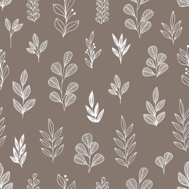 Stilize çiçek ve dalları. Vektör Lineer Dikişsiz desen tasarımı için