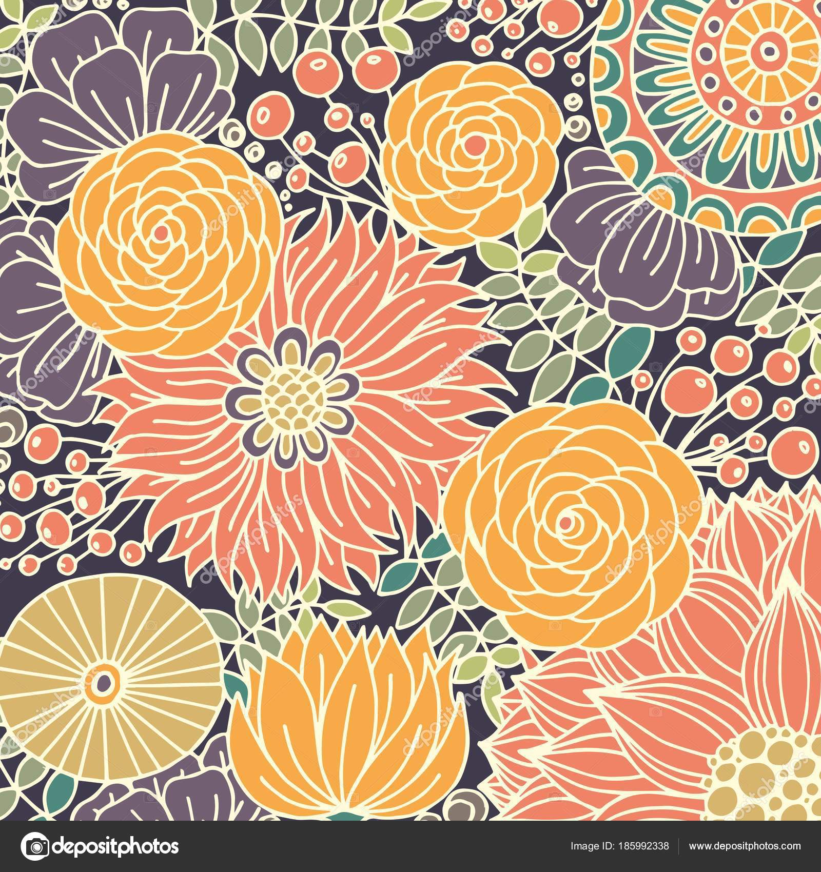 Modèle Coloré De Vecteur Avec Fleurs Stylisées Dessin De La