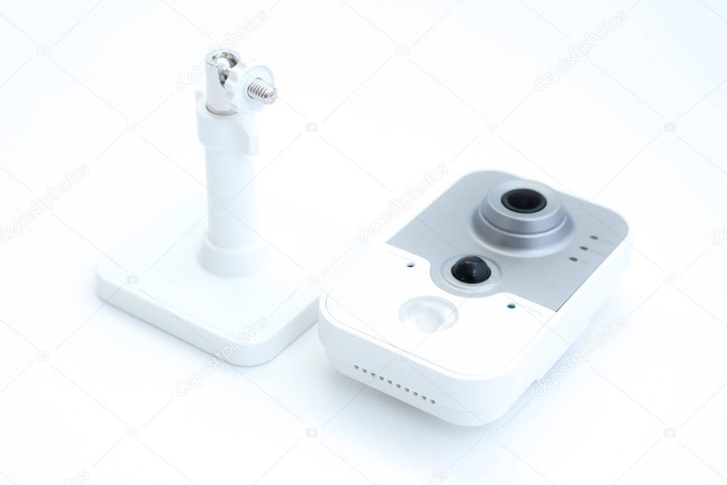 Surveillance camera isolated on white background, with clipping paths