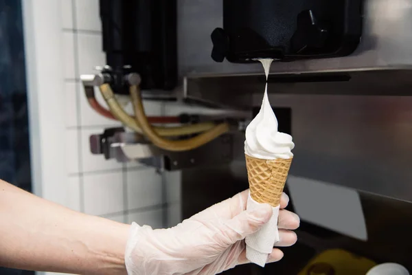 Industrial preparation of creamy ice cream on the kitchen. Restaurant or cafe cuisine