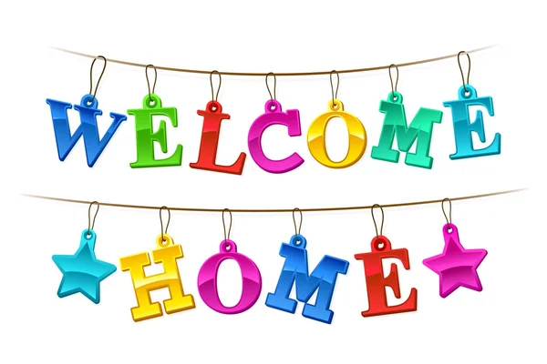Colorful Welcome Home banner with tags — Stock Vector