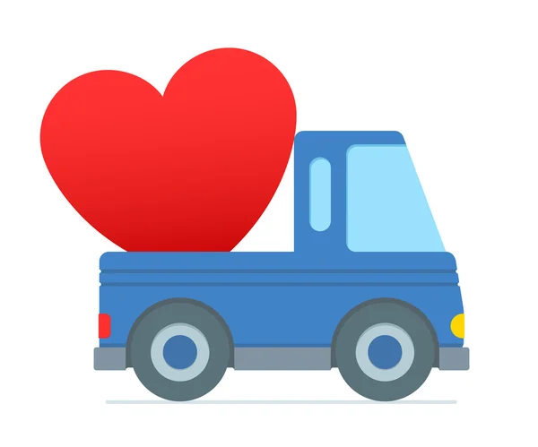 Cartoon truck delivering over sized heart — Stock Vector