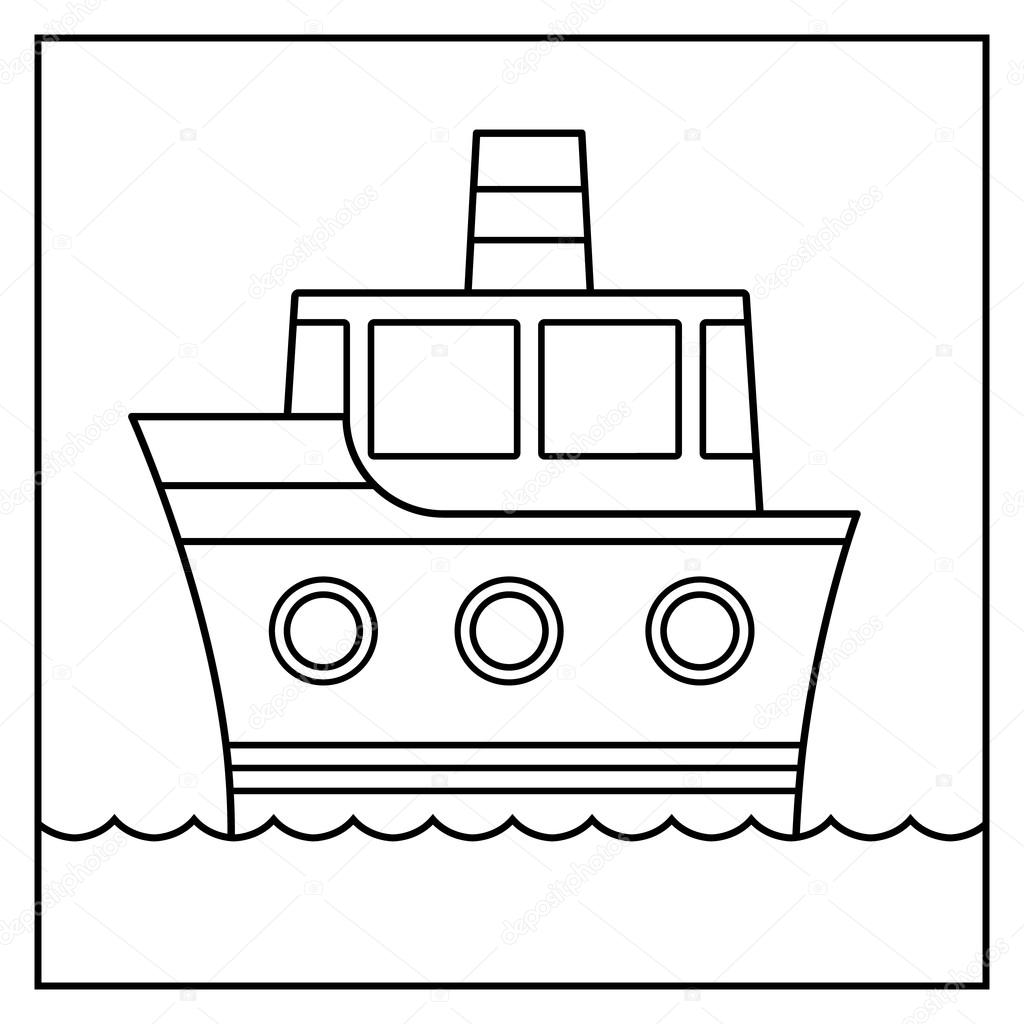 Disegno del profilo del fumetto nave crociera sull acqua adatto per colorare per bambini bianco e nero di vettore — Vettoriali di a n
