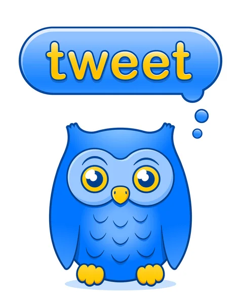 Icône de hibou vecteur bleu avec une bulle de parole Tweet — Image vectorielle