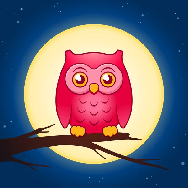 Hibou dessin animé avec un vecteur de pleine lune — Image vectorielle