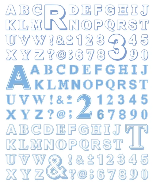 Schéma alphabet et symboles mis en bleu clair — Image vectorielle