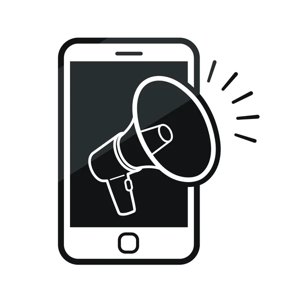 Téléphone portable avec une icône mégaphone — Image vectorielle