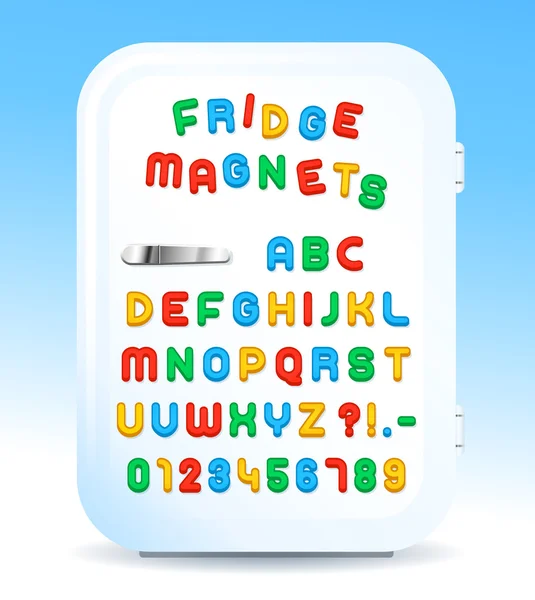 Colorful magnetic letters on refrigerator — Stock Vector