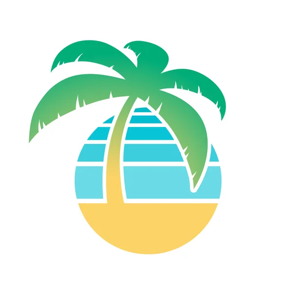 Palmera y playa tropical icono — Vector de stock